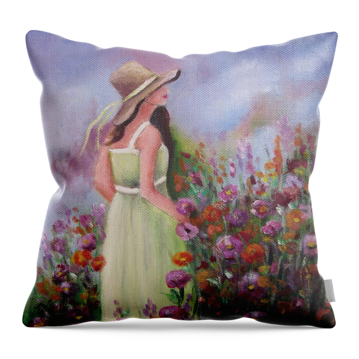Flower Throw Pillow featuring the painting Flower Garden by Vesna Martinjak