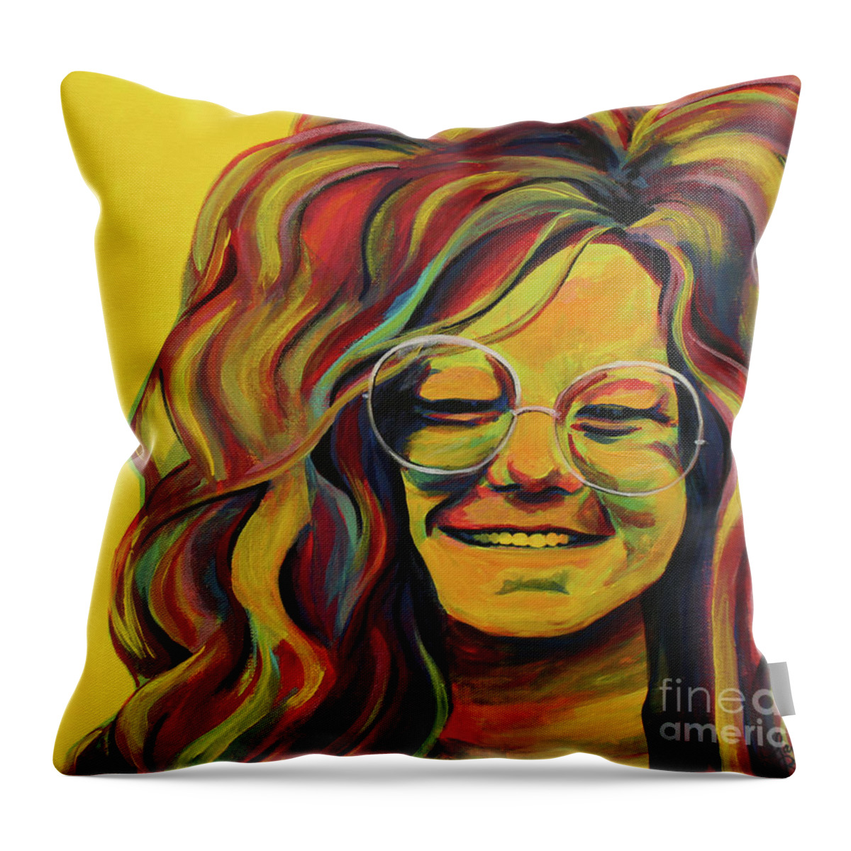 Janis Joplin Throw Pillow featuring the painting Flower in the Sun by Sara Becker