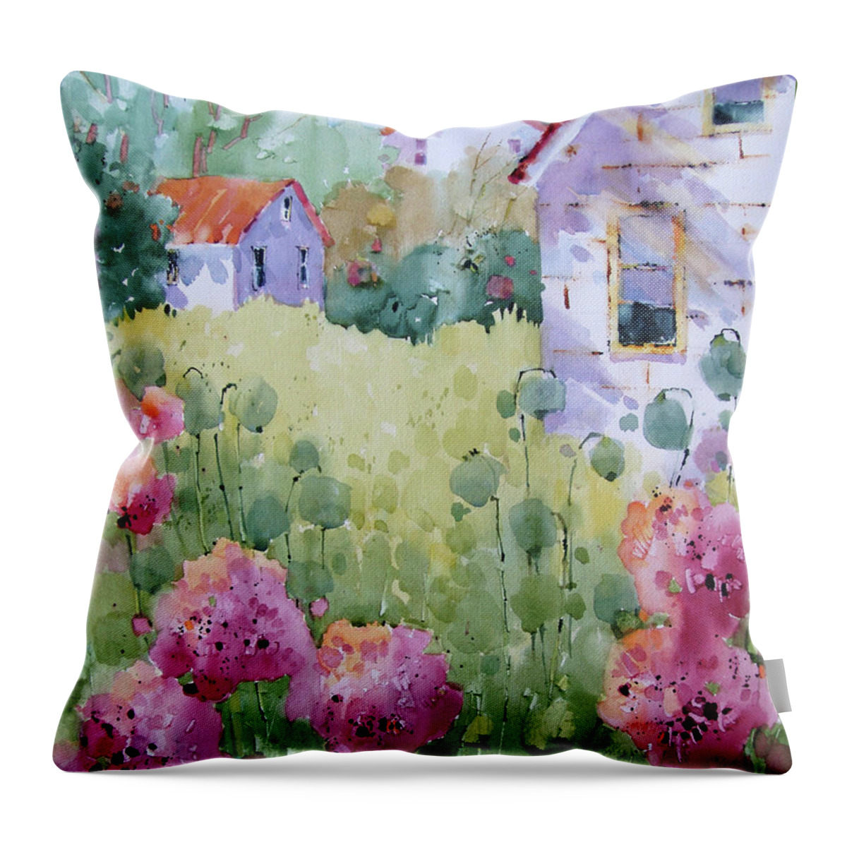 Cottages Throw Pillow featuring the painting Flower Lady's Poppies by Joyce Hicks