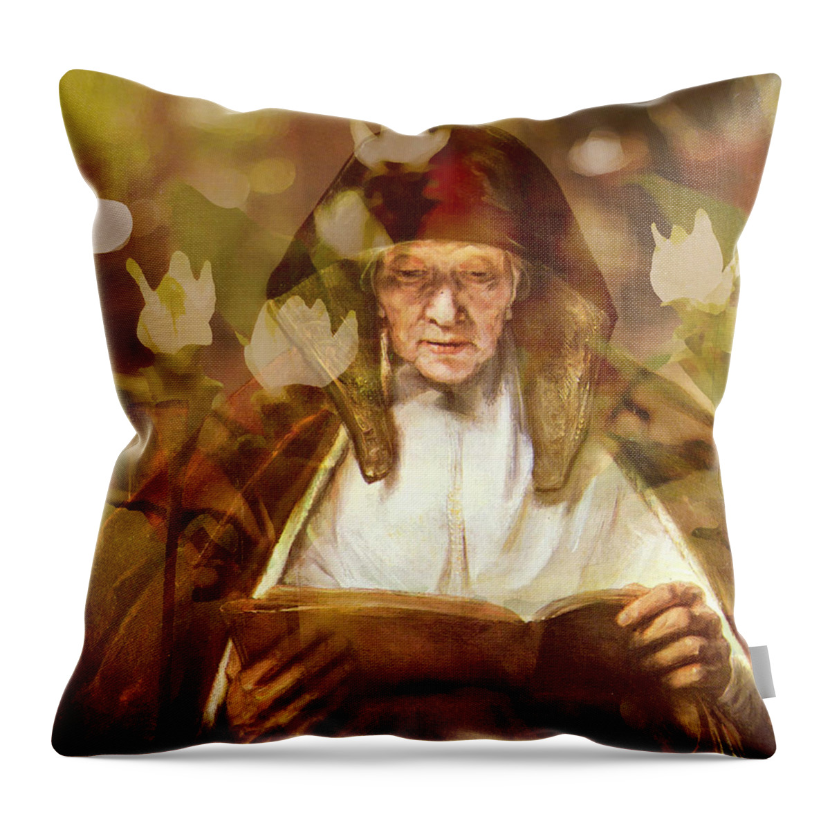 Rembrandt Van Rijn Throw Pillow featuring the photograph Flower Master Works Series Rembrandt Old Woman by Suzanne Powers