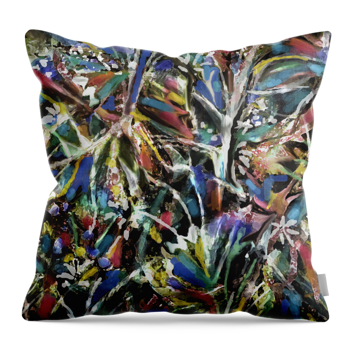 Colorful Abstract Throw Pillow featuring the painting Flower Nebula by Jean Batzell Fitzgerald