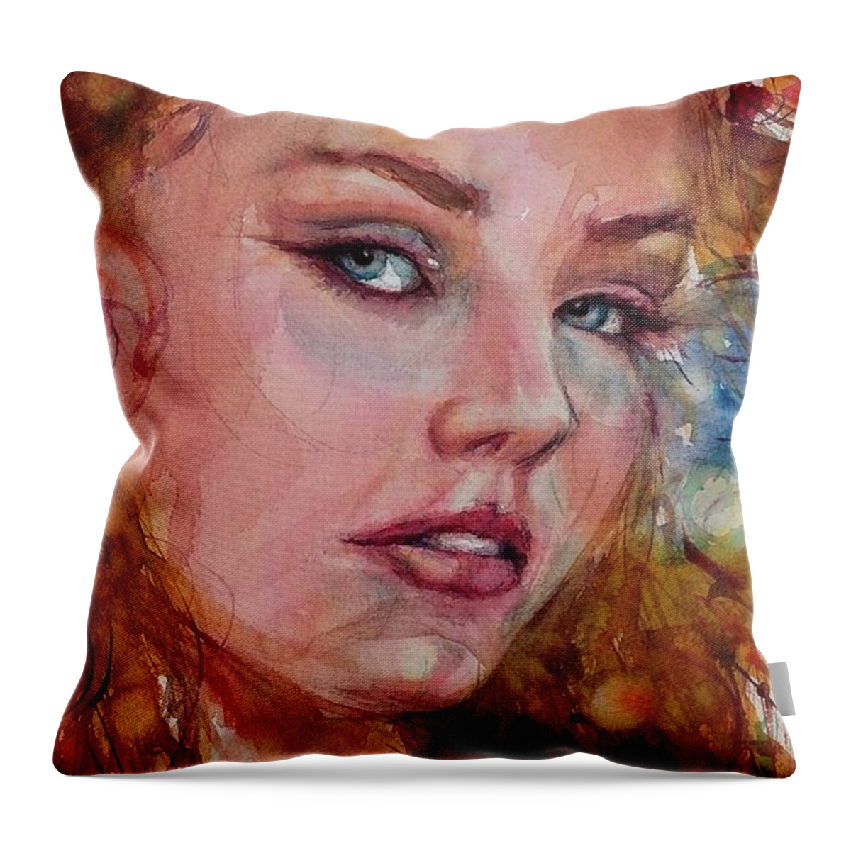 Portrait Throw Pillow featuring the painting Flower Princess by Judith Levins