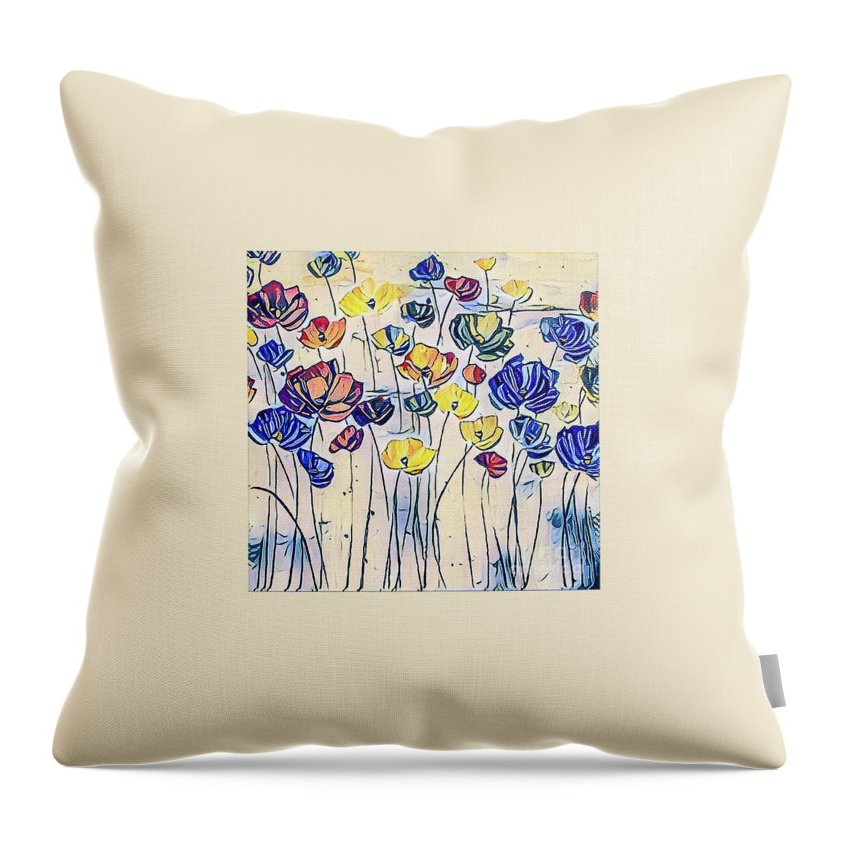 Flowers Throw Pillow featuring the mixed media Flower Stems 7 by Toni Somes