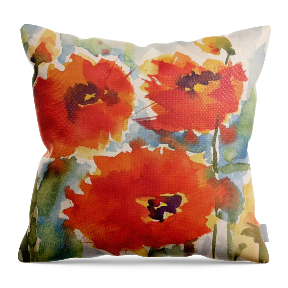 Poppies Throw Pillow featuring the painting Poppies Wanted by Bonny Butler