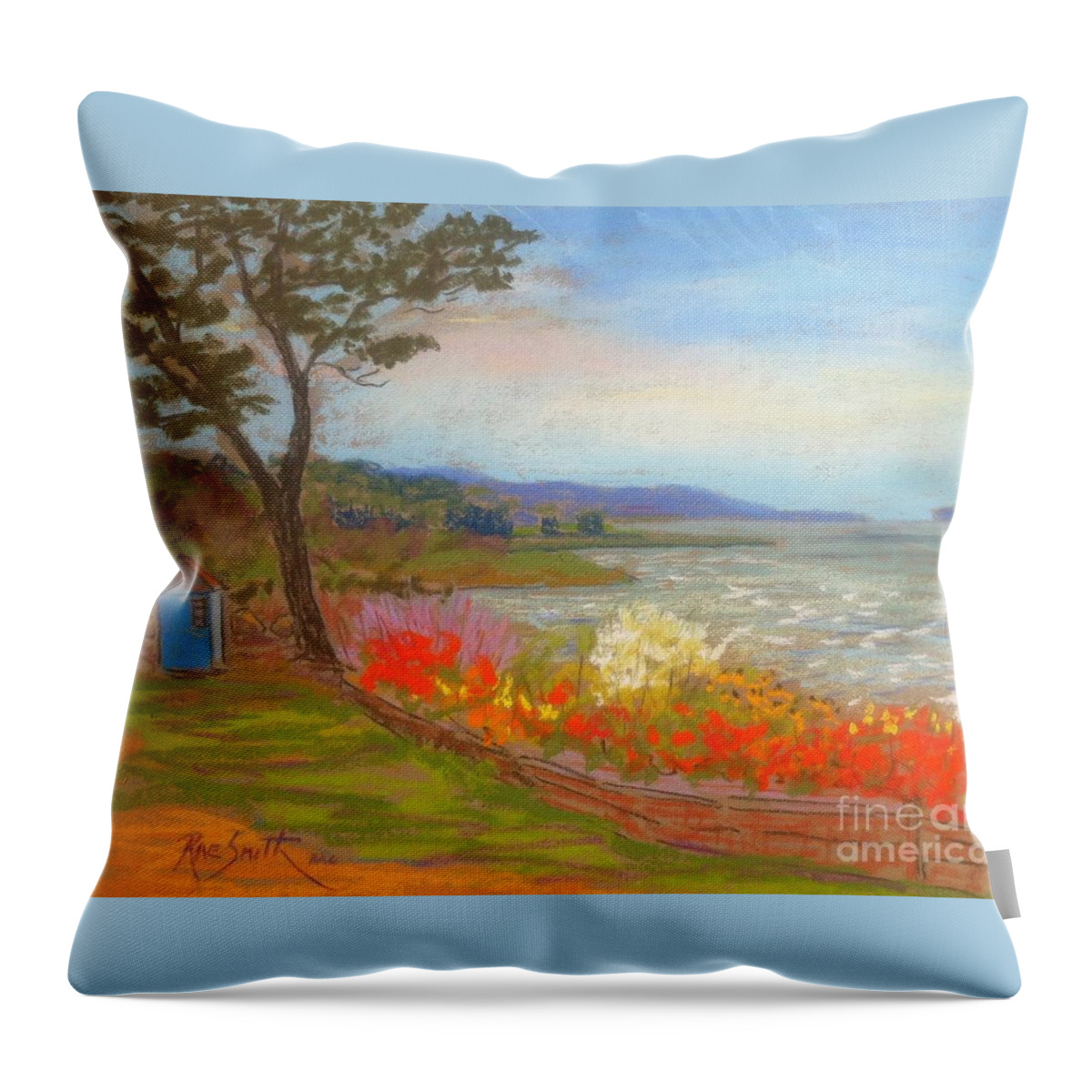 Pastels Throw Pillow featuring the pastel Flowers along the Boardwalk by Rae Smith PAC