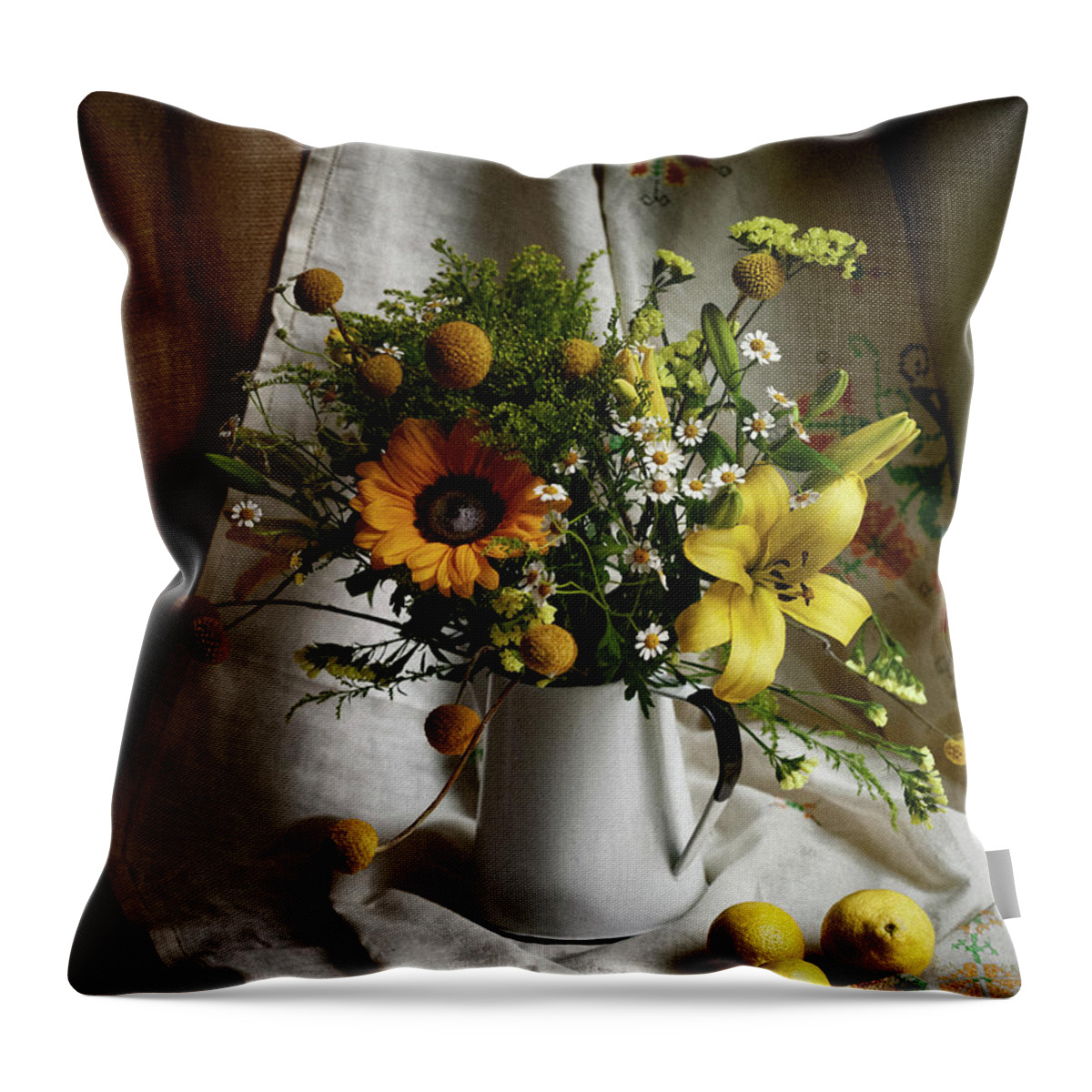 Flowers Throw Pillow featuring the photograph Flowers and Lemons by Alexander Fedin