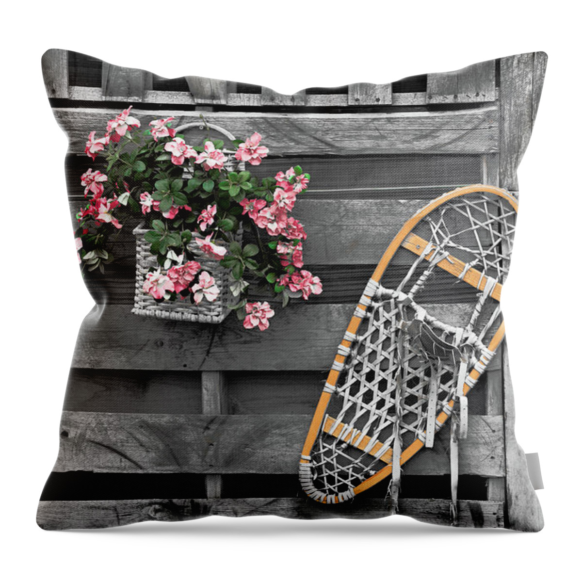 Snowshoe Throw Pillow featuring the photograph Flowers and Snowshoe by Peter J Sucy