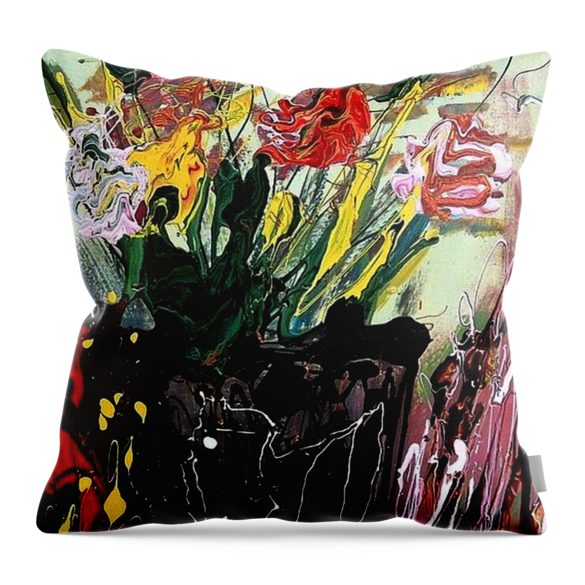 Abstract Still Life - Expressive Media Acrylic On Canvas Throw Pillow featuring the painting Flowers Blossom by Rebecca Flores