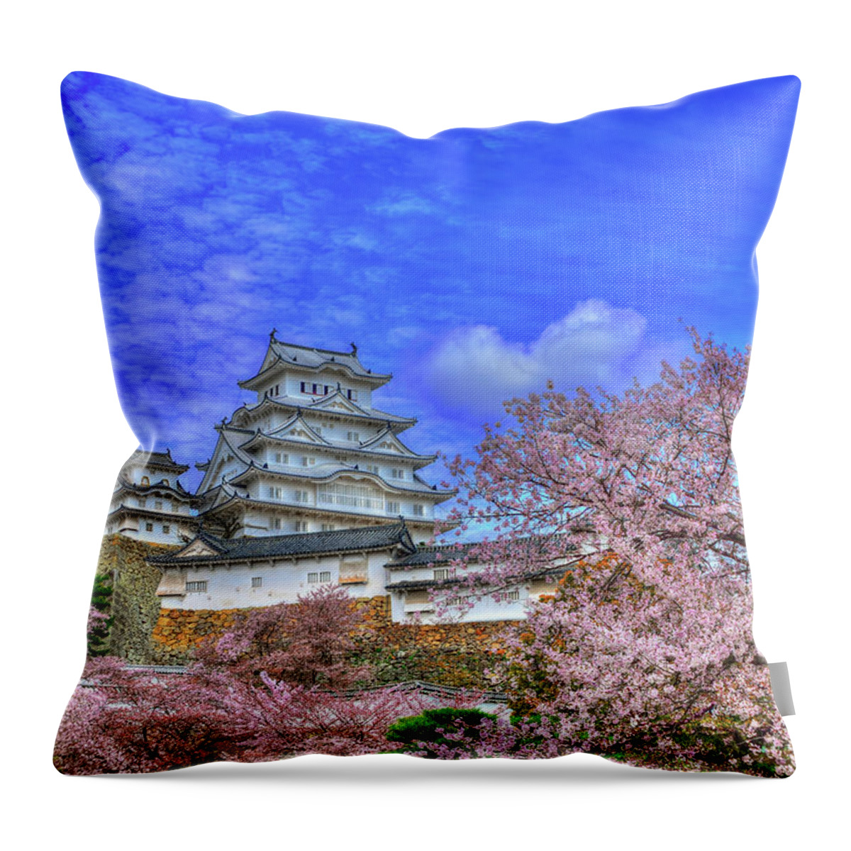 Himeji Castle Throw Pillow featuring the photograph Flowers Era by Midori Chan