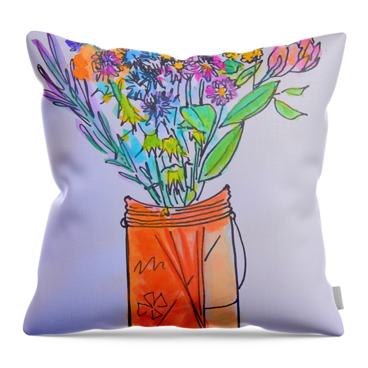 Flowers Throw Pillow featuring the photograph Flowers in an orange mason jar by Julia Malakoff