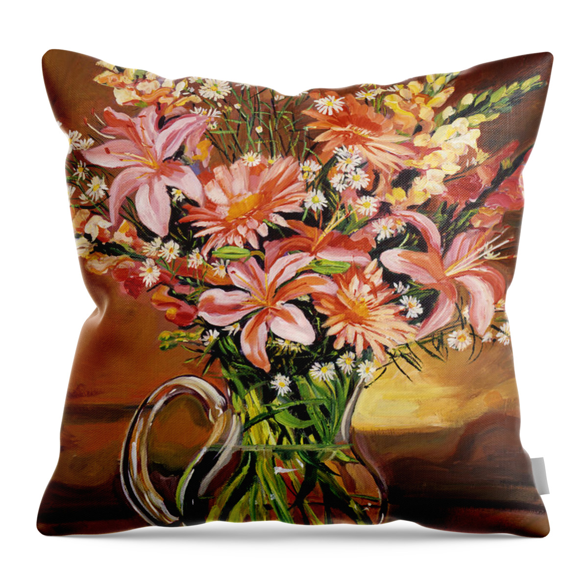 Flower Arrangement Throw Pillow featuring the painting Flowers In Glass by David Lloyd Glover