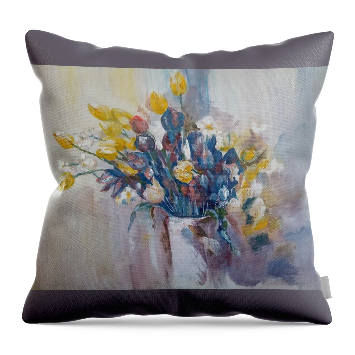 Tulip Throw Pillow featuring the painting Tulips flowers by Khalid Saeed