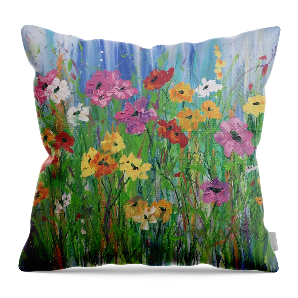 Flowers Throw Pillow featuring the painting Flowers of Summer by Terri Einer
