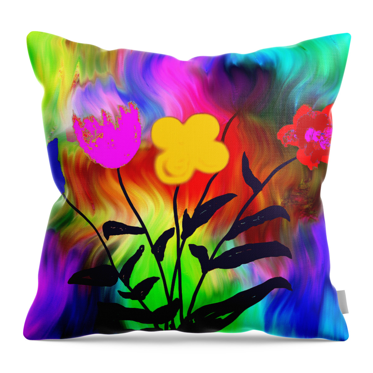 Flowers Throw Pillow featuring the digital art Flowers of the I-Magi-Nation by Abstract Angel Artist Stephen K