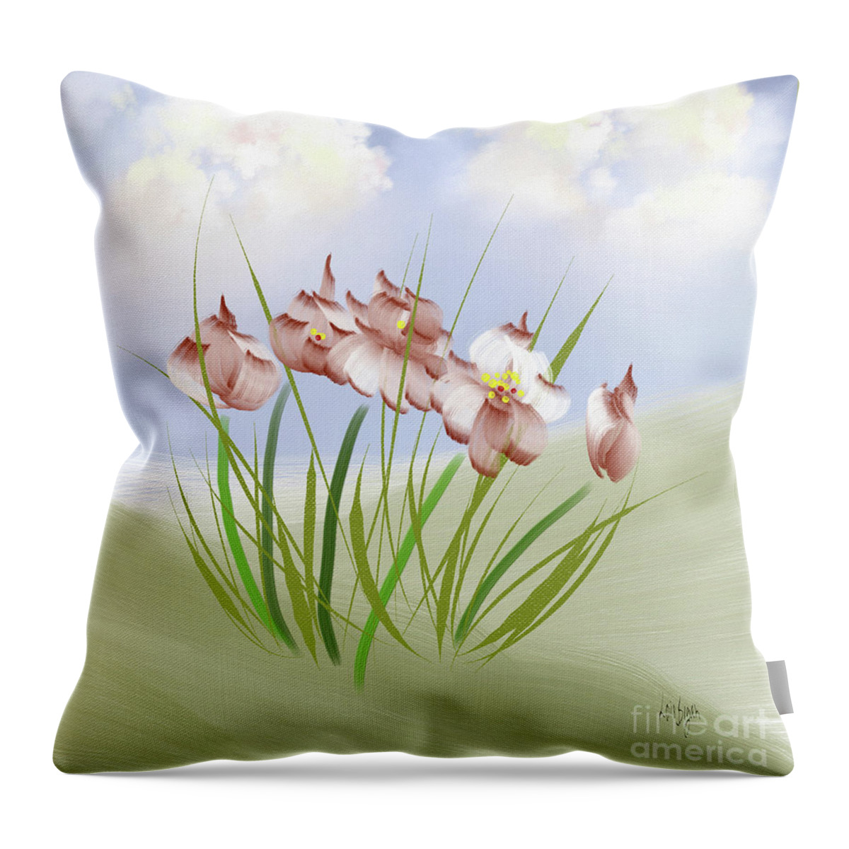 Flower Throw Pillow featuring the digital art Flowers On The Hillside by Lois Bryan