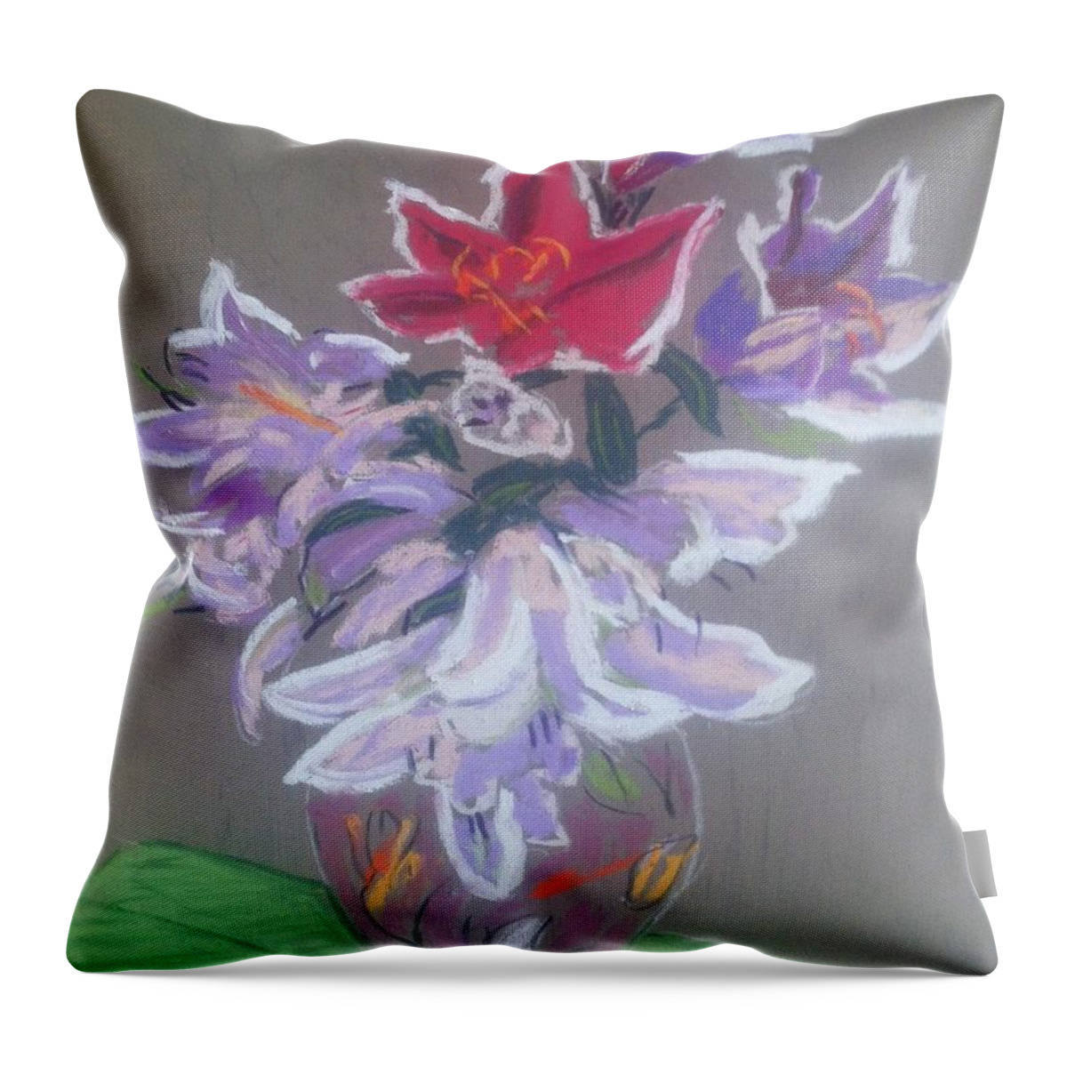 Pastels Throw Pillow featuring the pastel Flowers by Rae Smith PAC