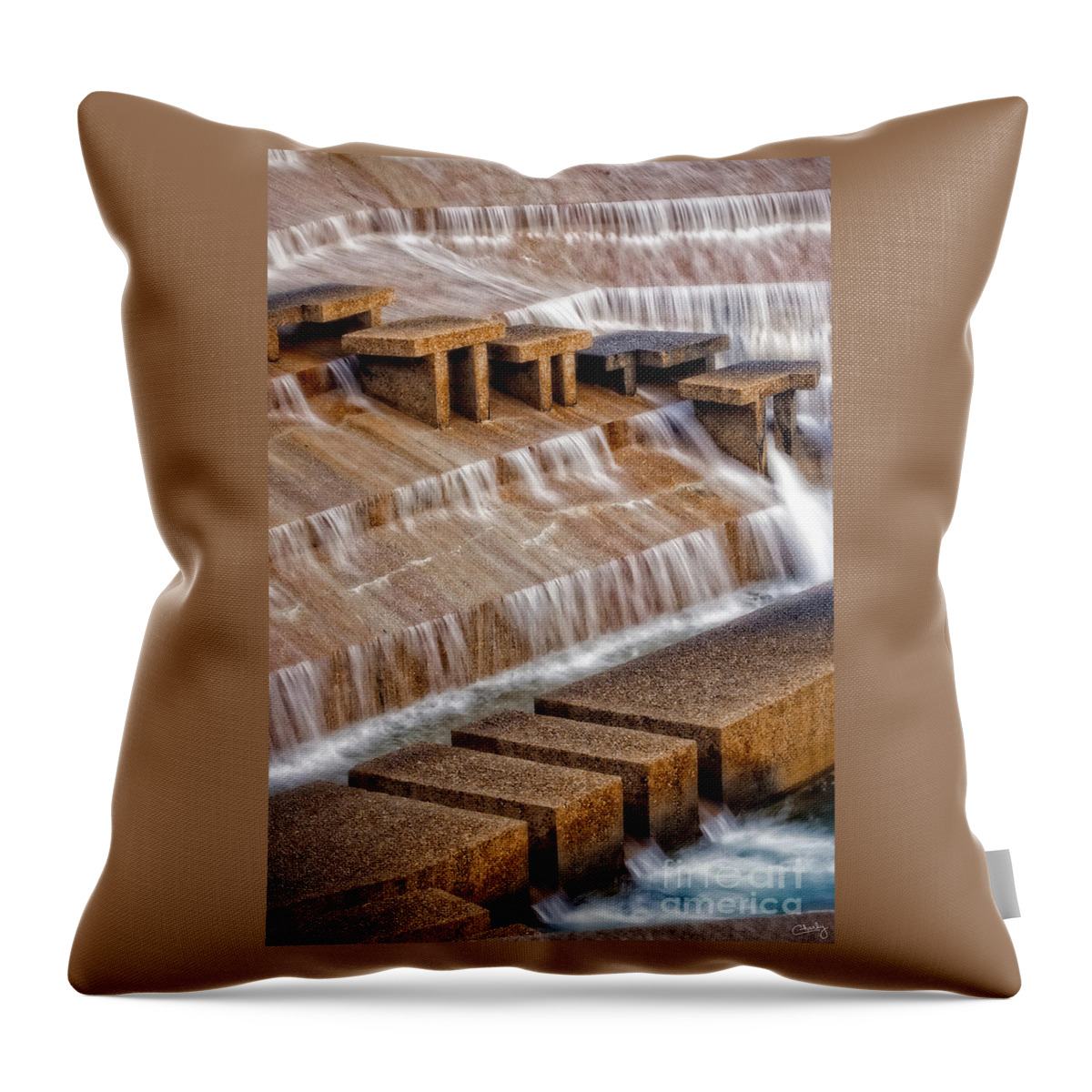 Fort Worth Water Gardens Throw Pillow featuring the photograph Flowing Water by Imagery by Charly