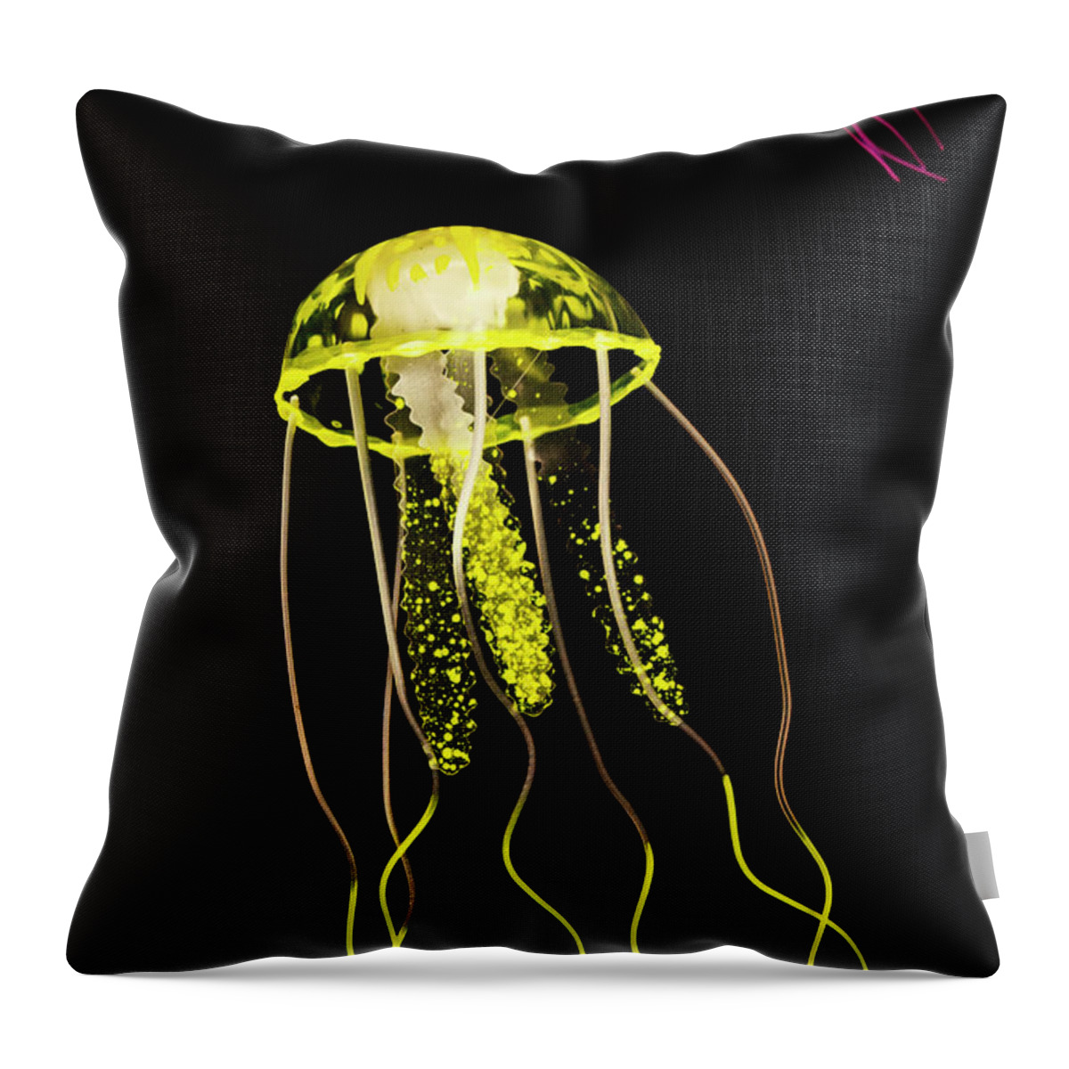 Underwater Throw Pillow featuring the photograph Flows of yellow marine life by Jorgo Photography