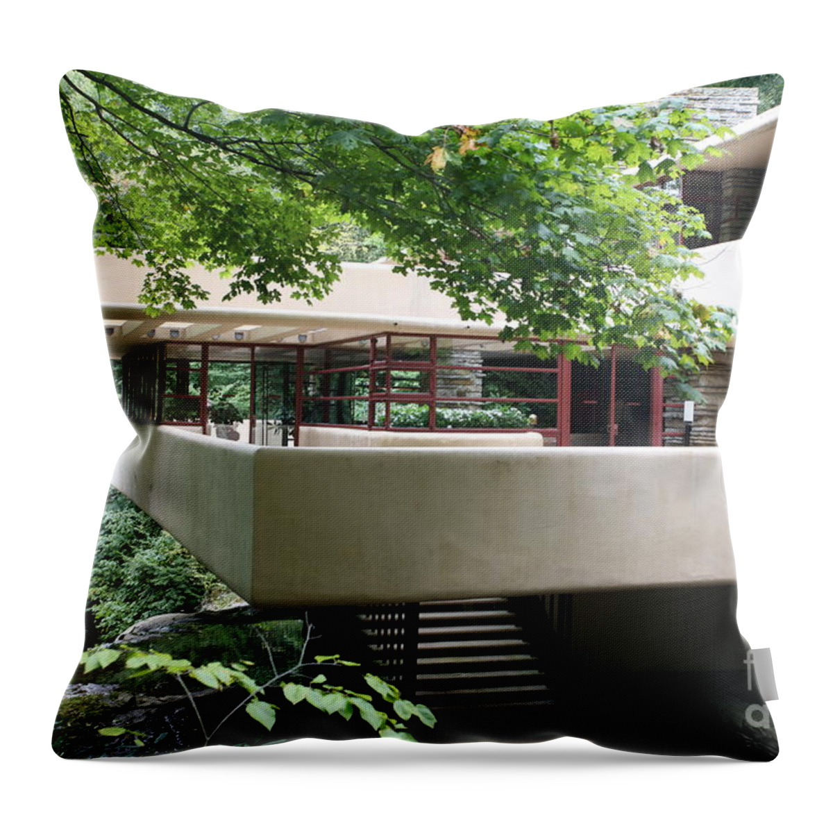 Falling Water Throw Pillow featuring the photograph FLW Exterior Fallingwater by Chuck Kuhn