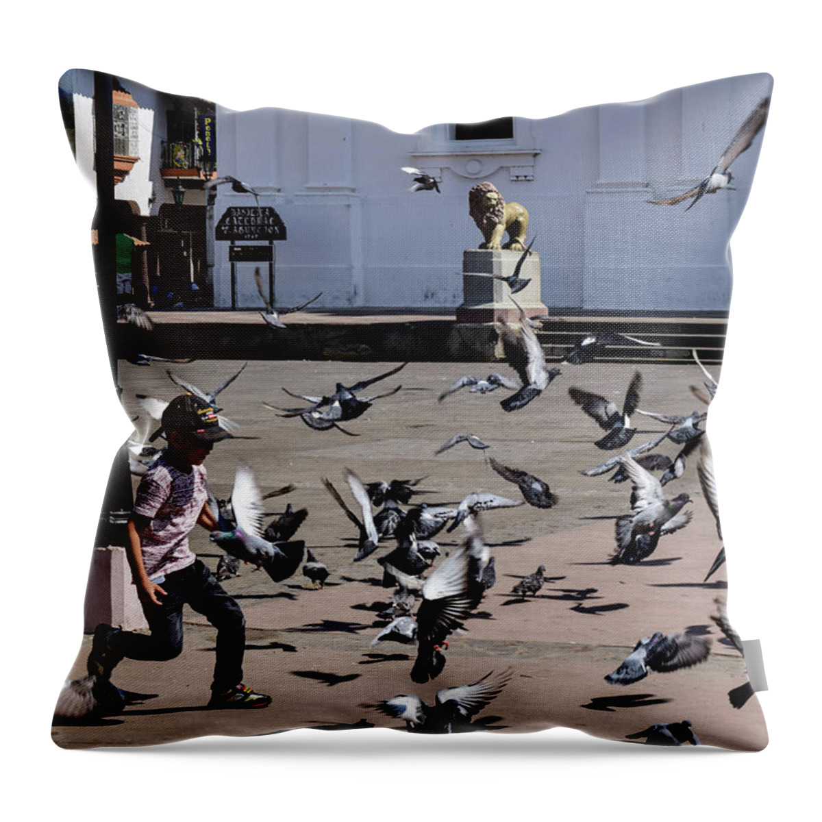 Innocence Throw Pillow featuring the photograph Fly Birdies Fly by Nicole Lloyd