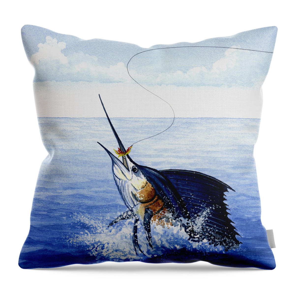Charles Throw Pillow featuring the painting Fly Fishing for Sailfish by Charles Harden