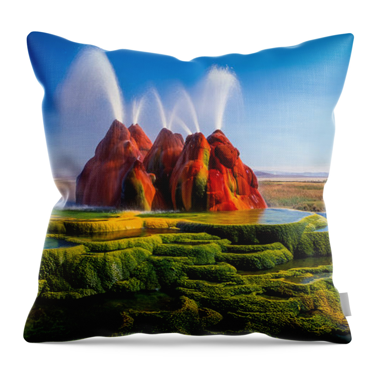 America Throw Pillow featuring the photograph Fly Geyser Panorama by Inge Johnsson