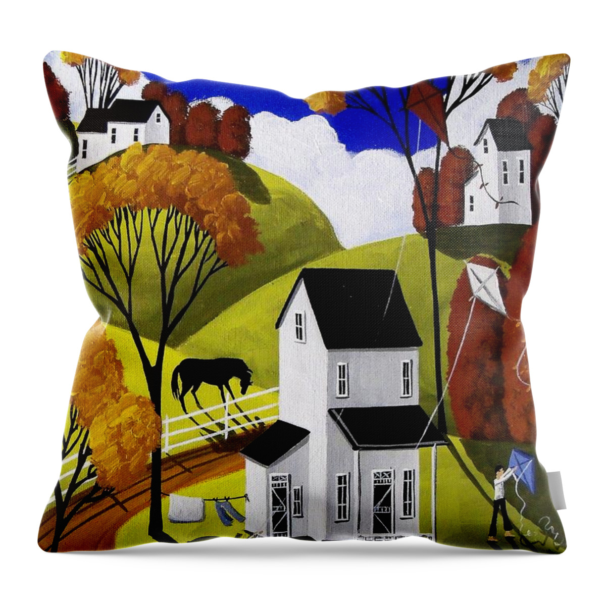 Folk Art Throw Pillow featuring the painting Fly My Kite With You by Debbie Criswell