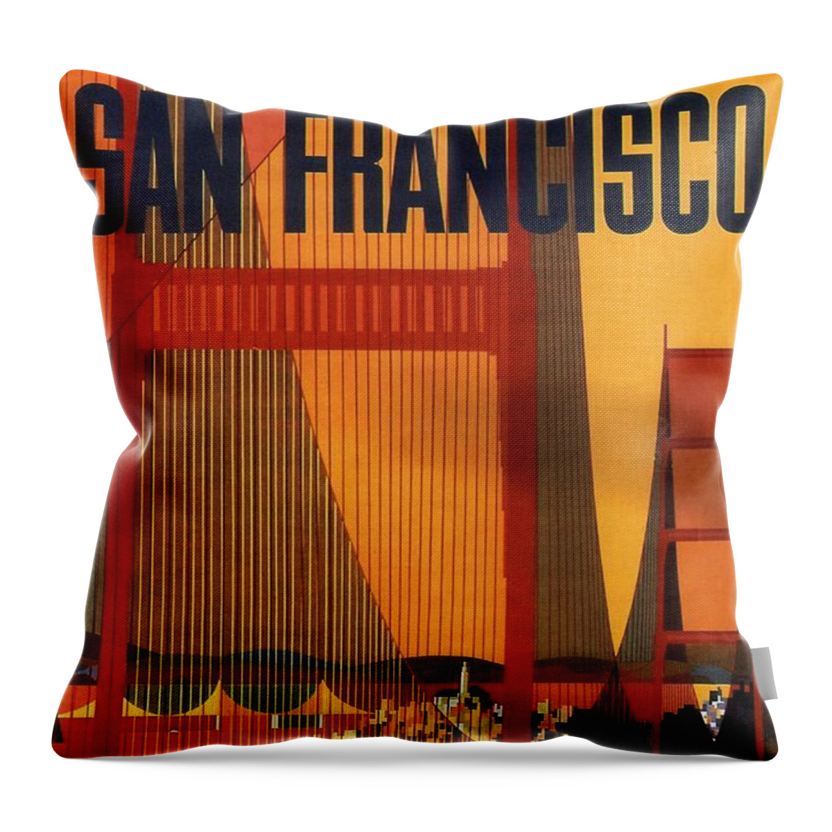 Trans World Airlines Throw Pillow featuring the mixed media Fly TWA San Francisco - Trans World Airlines - Retro travel Poster - Vintage Poster by Studio Grafiikka