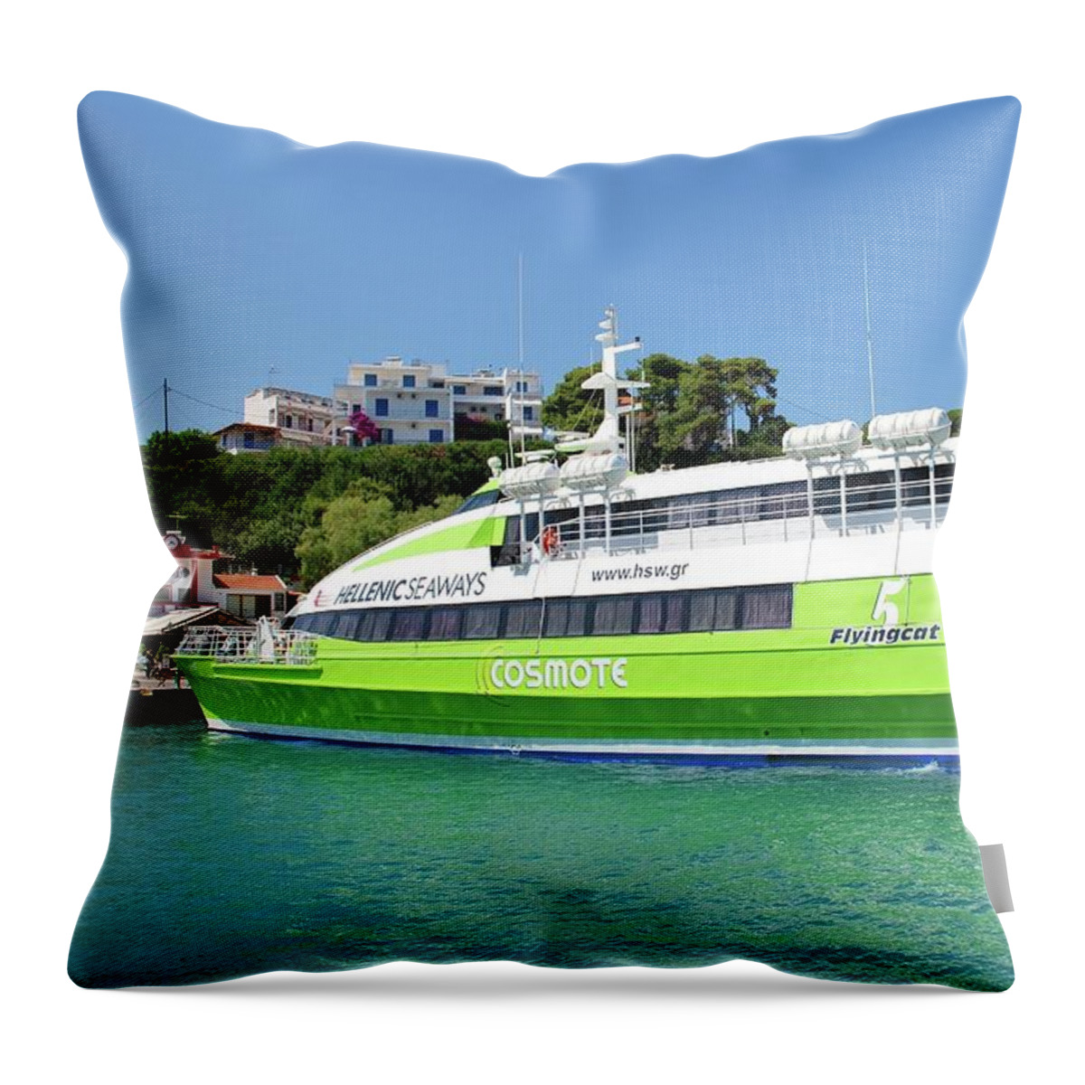 Alonnisos Throw Pillow featuring the photograph Flying Cat 5 at Alonissos by David Fowler