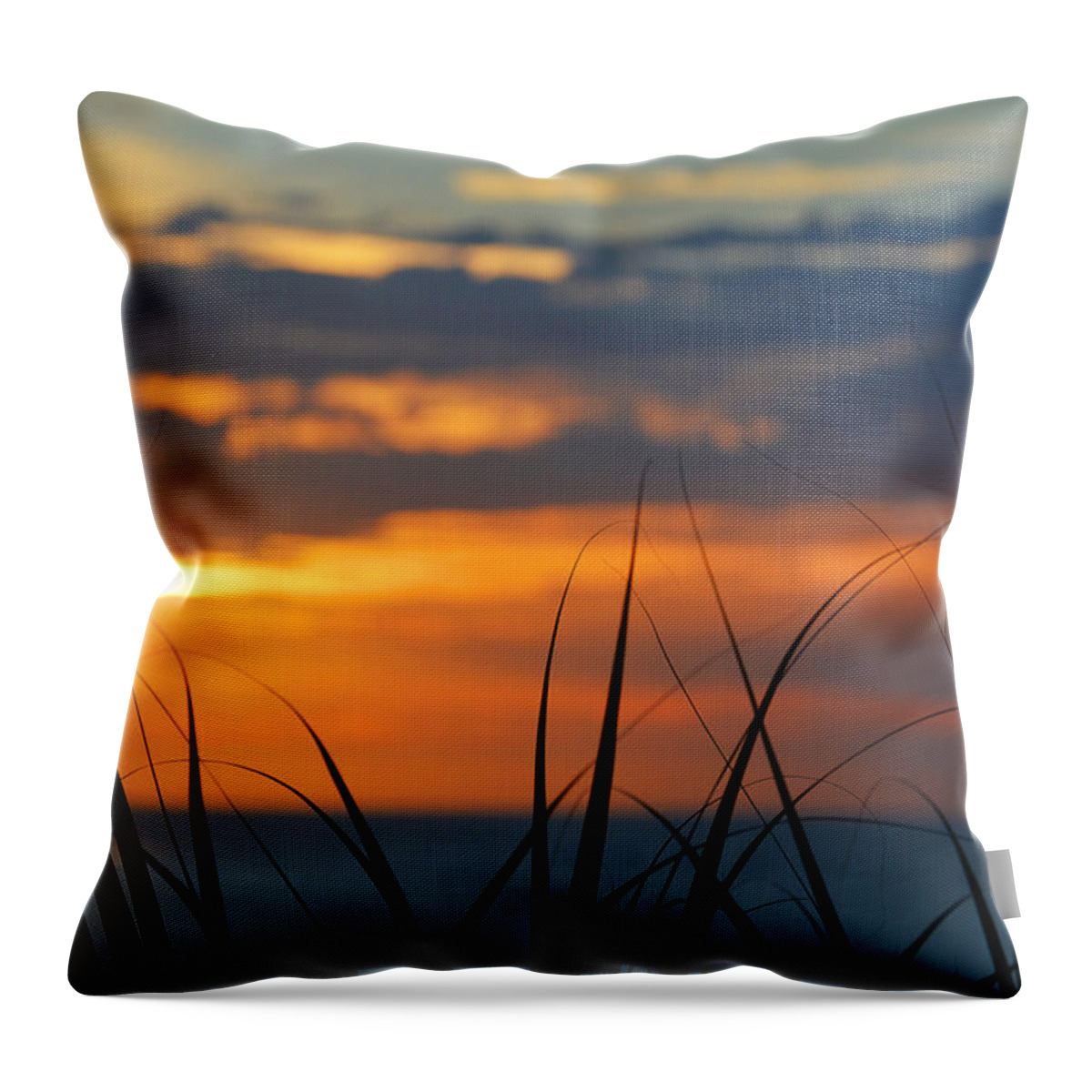 Landscape Ocean Sun Sunrise Clouds Sky Seagrass Throw Pillow featuring the photograph Focus by Jan Gelders