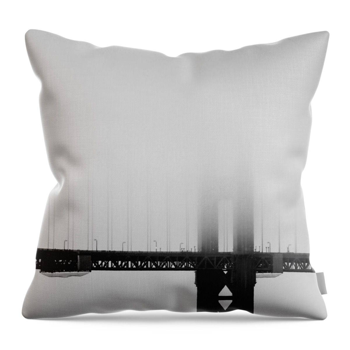 Black And White Throw Pillow featuring the photograph Fog at the Golden Gate Bridge 4 - Black and White by Wingsdomain Art and Photography