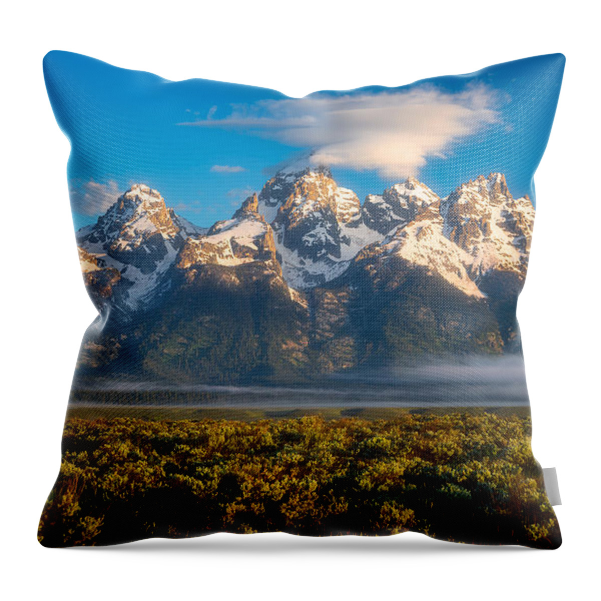 Mountains Throw Pillow featuring the photograph Fog at the Tetons by Darren White
