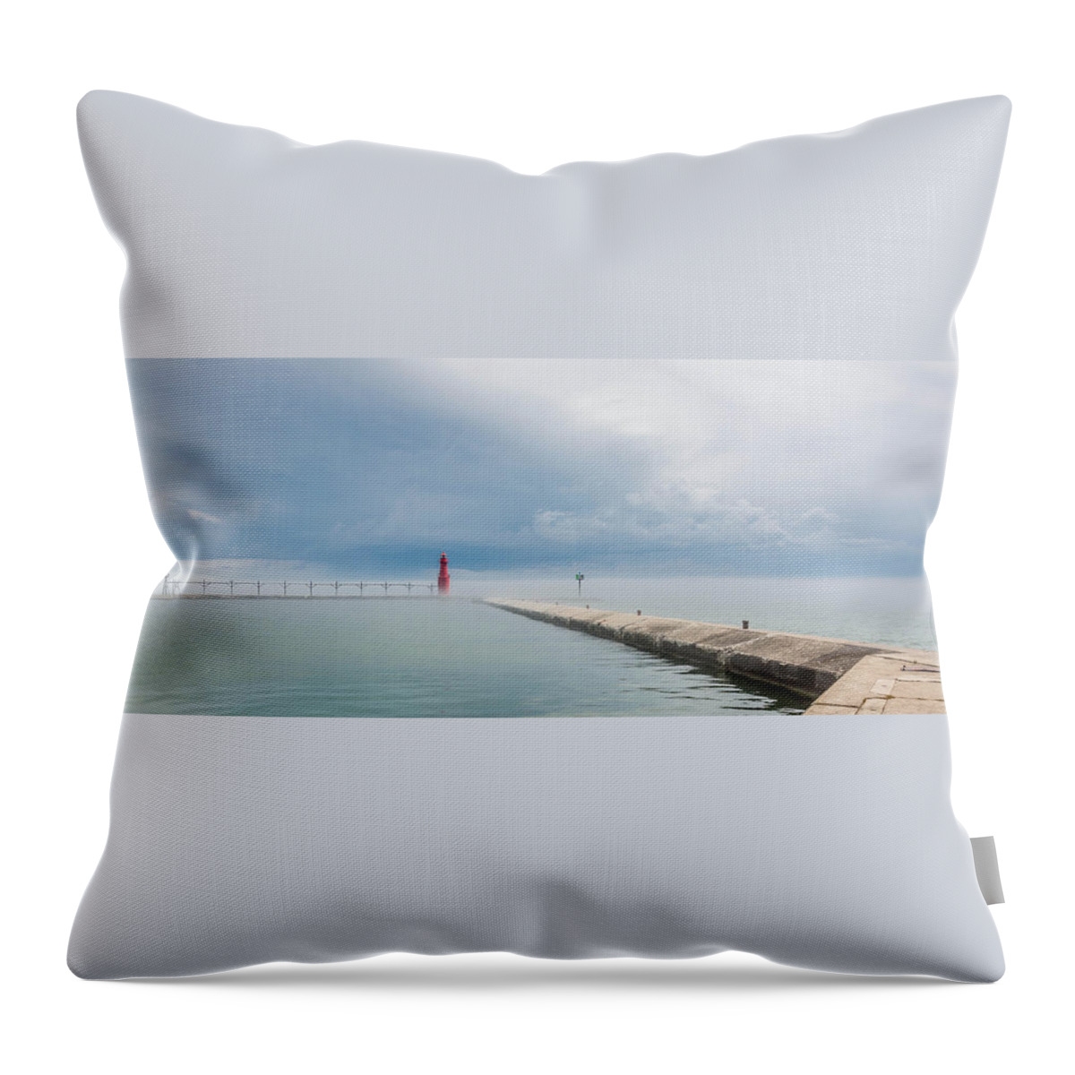 Lighthouse Throw Pillow featuring the photograph Fog Lifts by Patti Raine