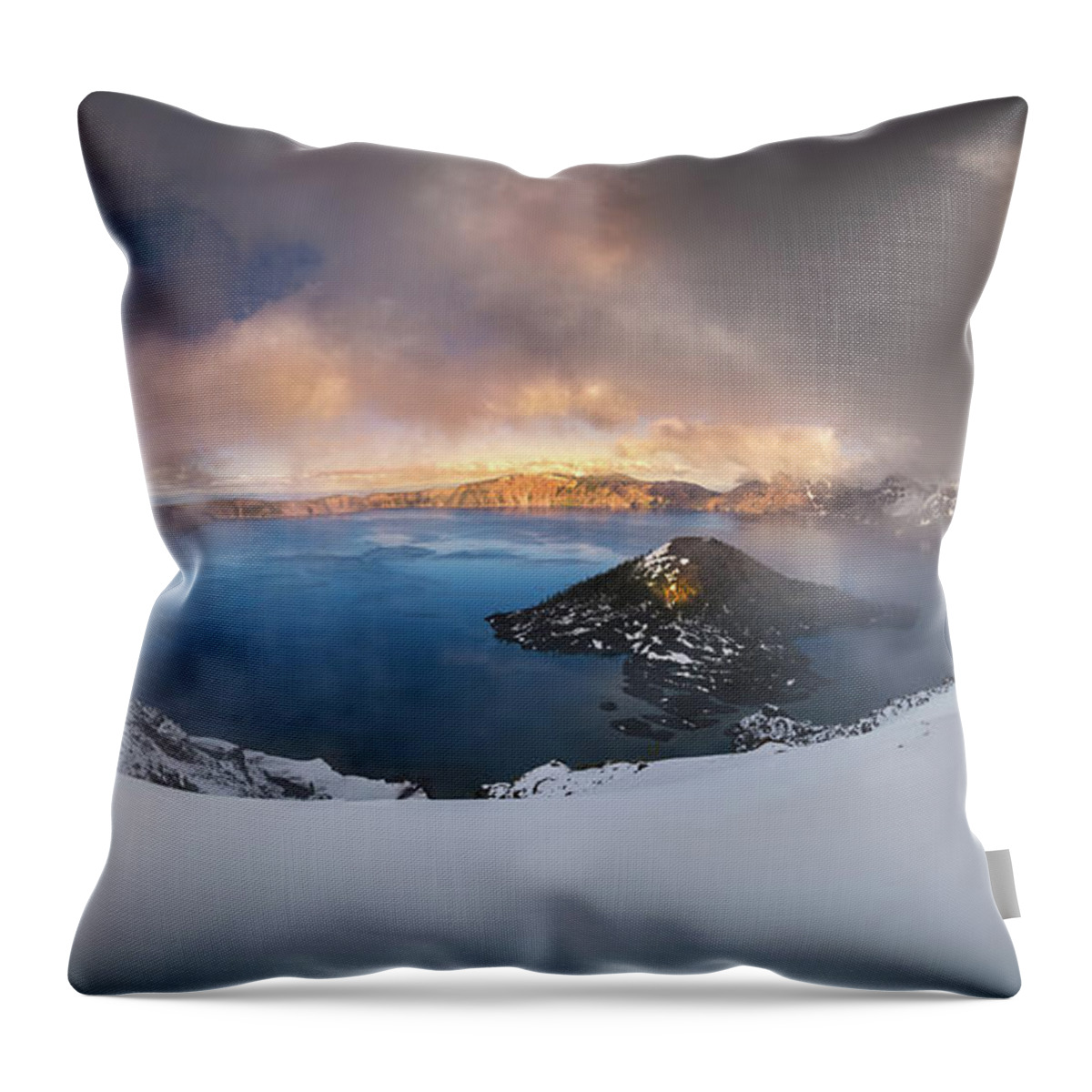 Crater Throw Pillow featuring the photograph Foggy Crater Lake by William Lee