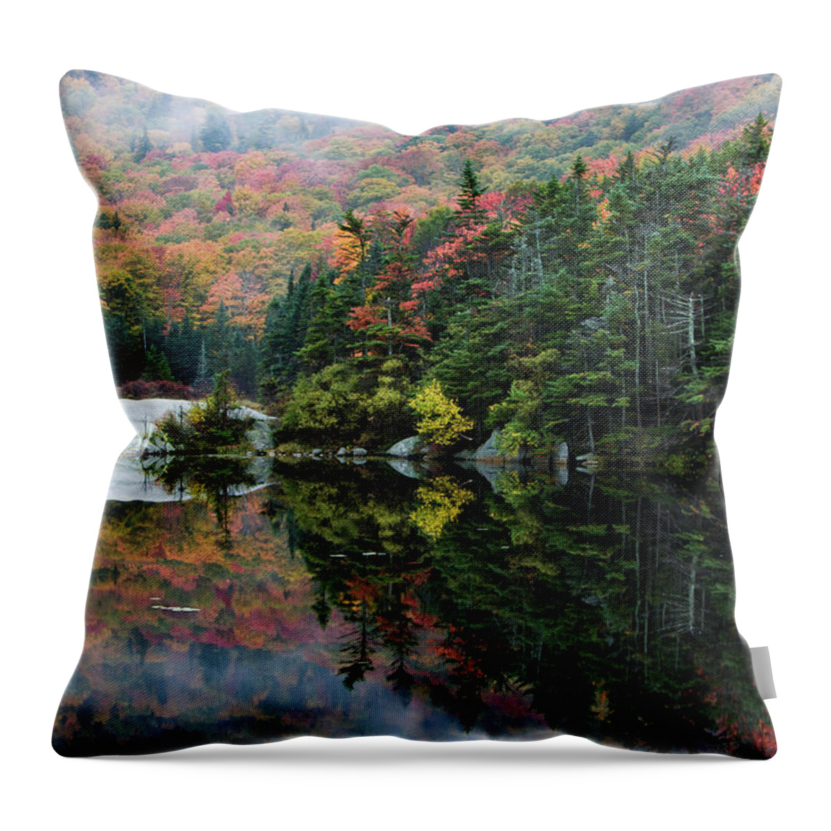 #jefffolger Throw Pillow featuring the photograph Foggy foliage morning Kinsman Notch by Jeff Folger