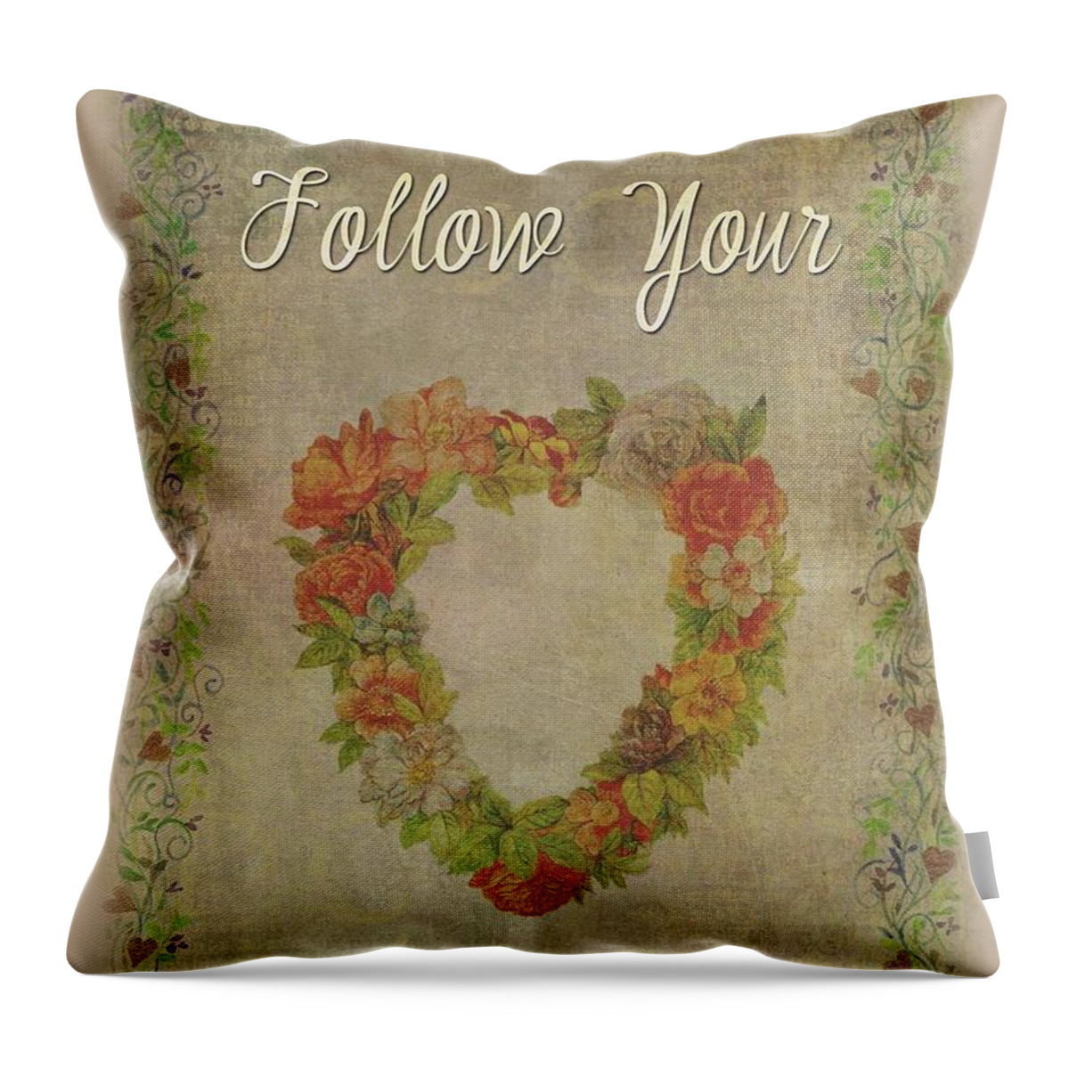 Motivational Quote Throw Pillow featuring the painting Follow Your Heart Motivational by Judith Cheng