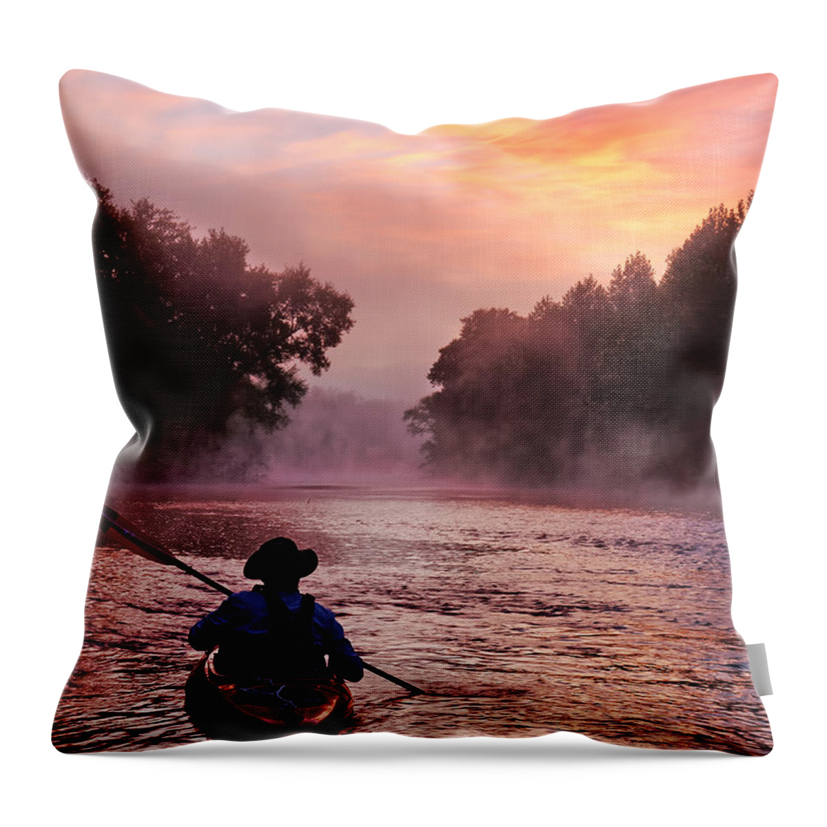 Kayak Throw Pillow featuring the photograph Following the Light by Robert Charity