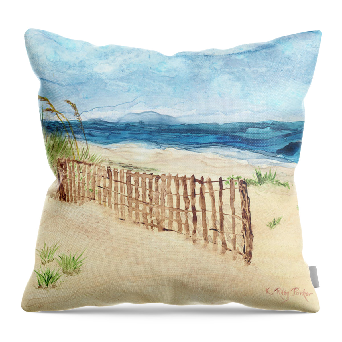 Landscape Throw Pillow featuring the painting Folly Field Fence by Kathryn Riley Parker
