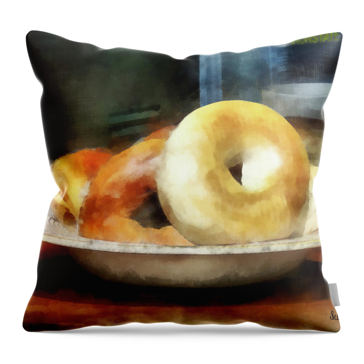 Bagels Throw Pillow featuring the photograph Food - Bagels for Sale by Susan Savad