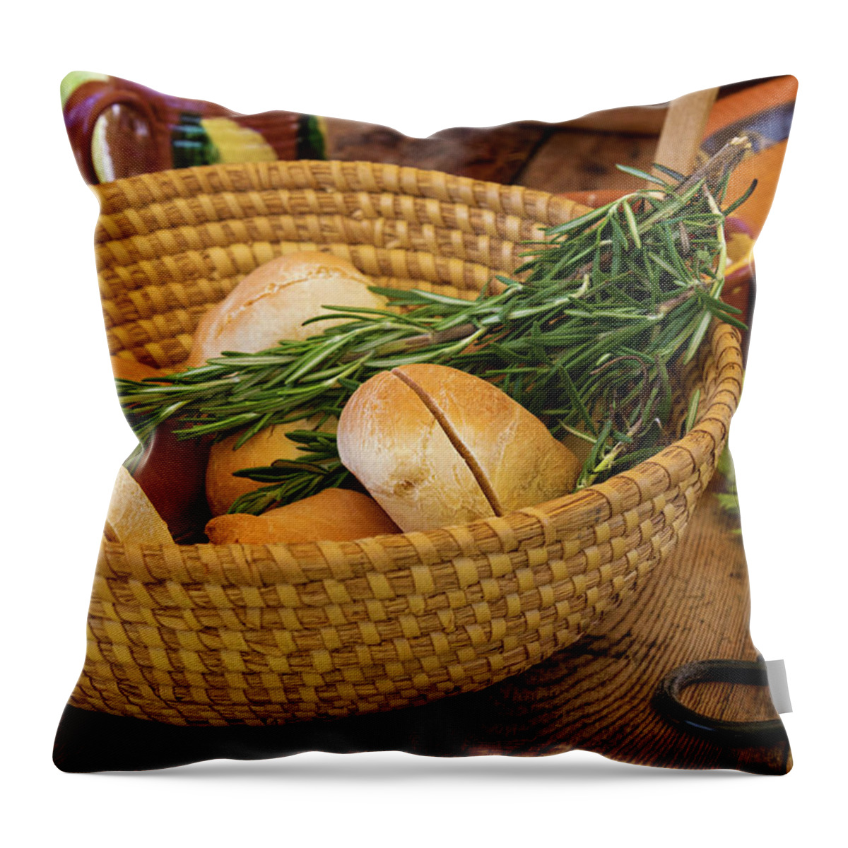 Chef Art Throw Pillow featuring the photograph Food - Bread - Rolls and Rosemary by Mike Savad