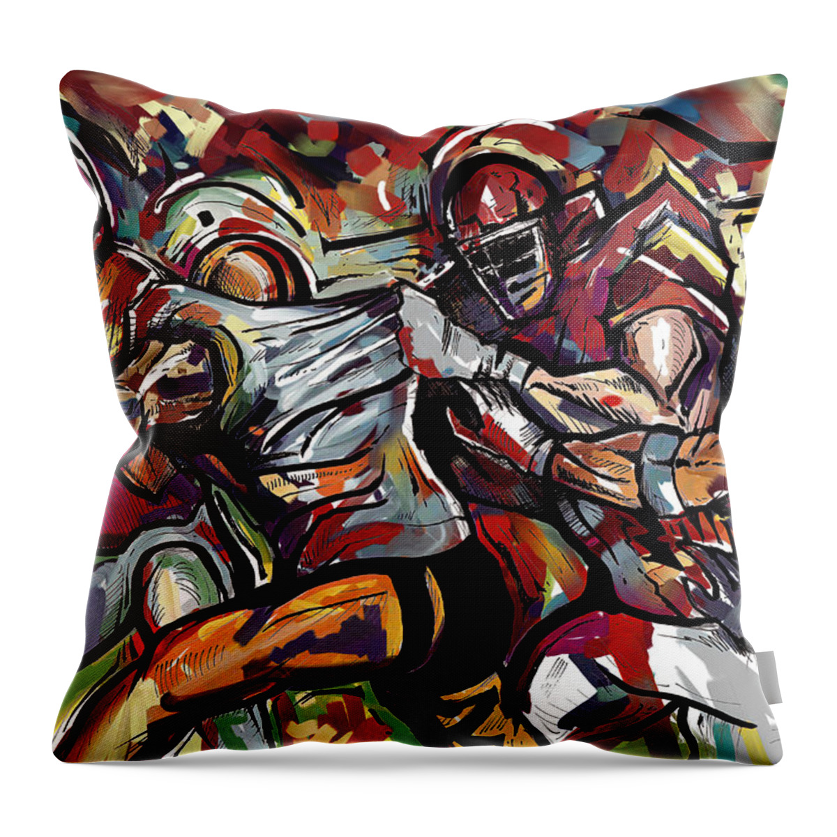 Football Throw Pillow featuring the painting FootBall Frawl by John Gholson
