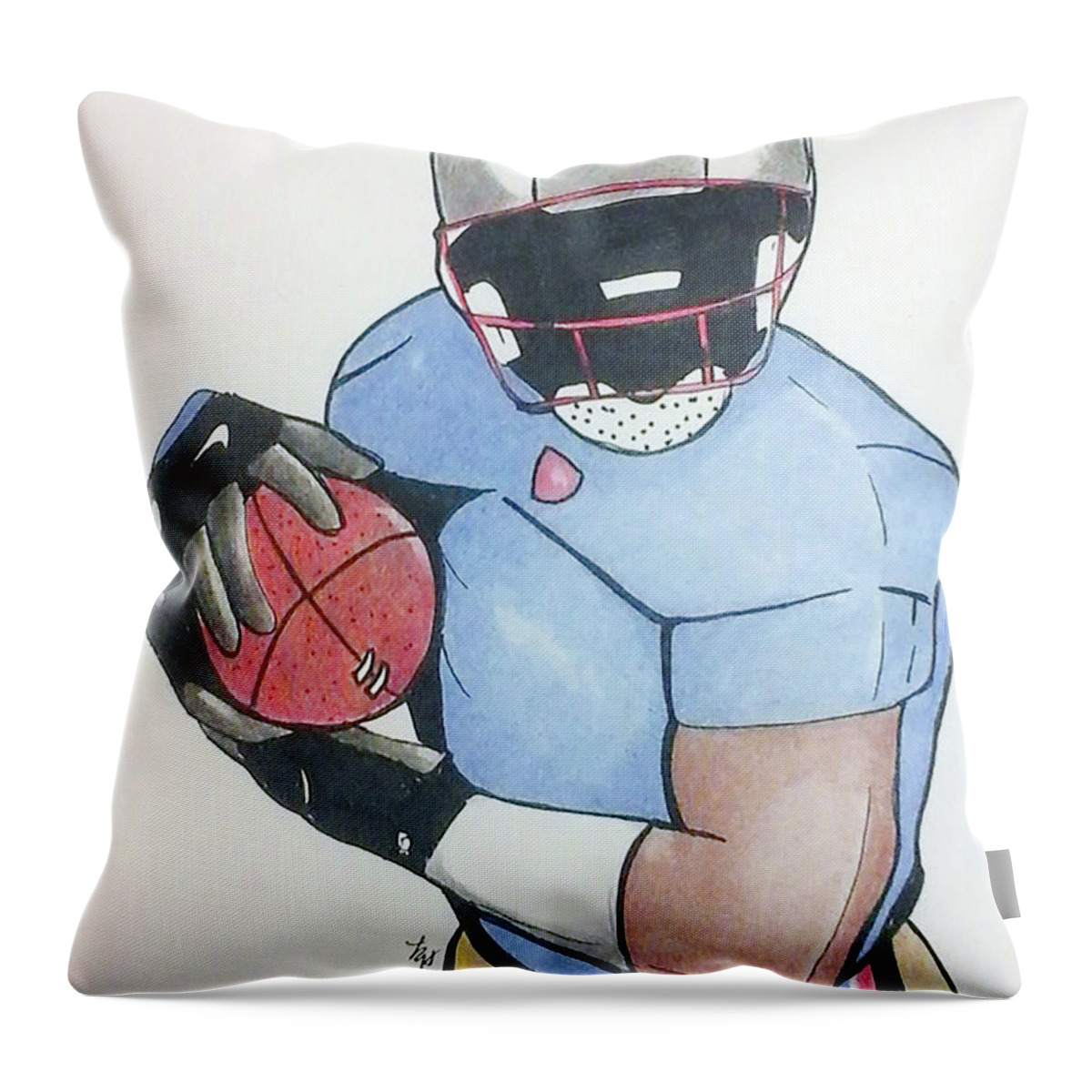 Football. Player Throw Pillow featuring the drawing Football Player by Loretta Nash