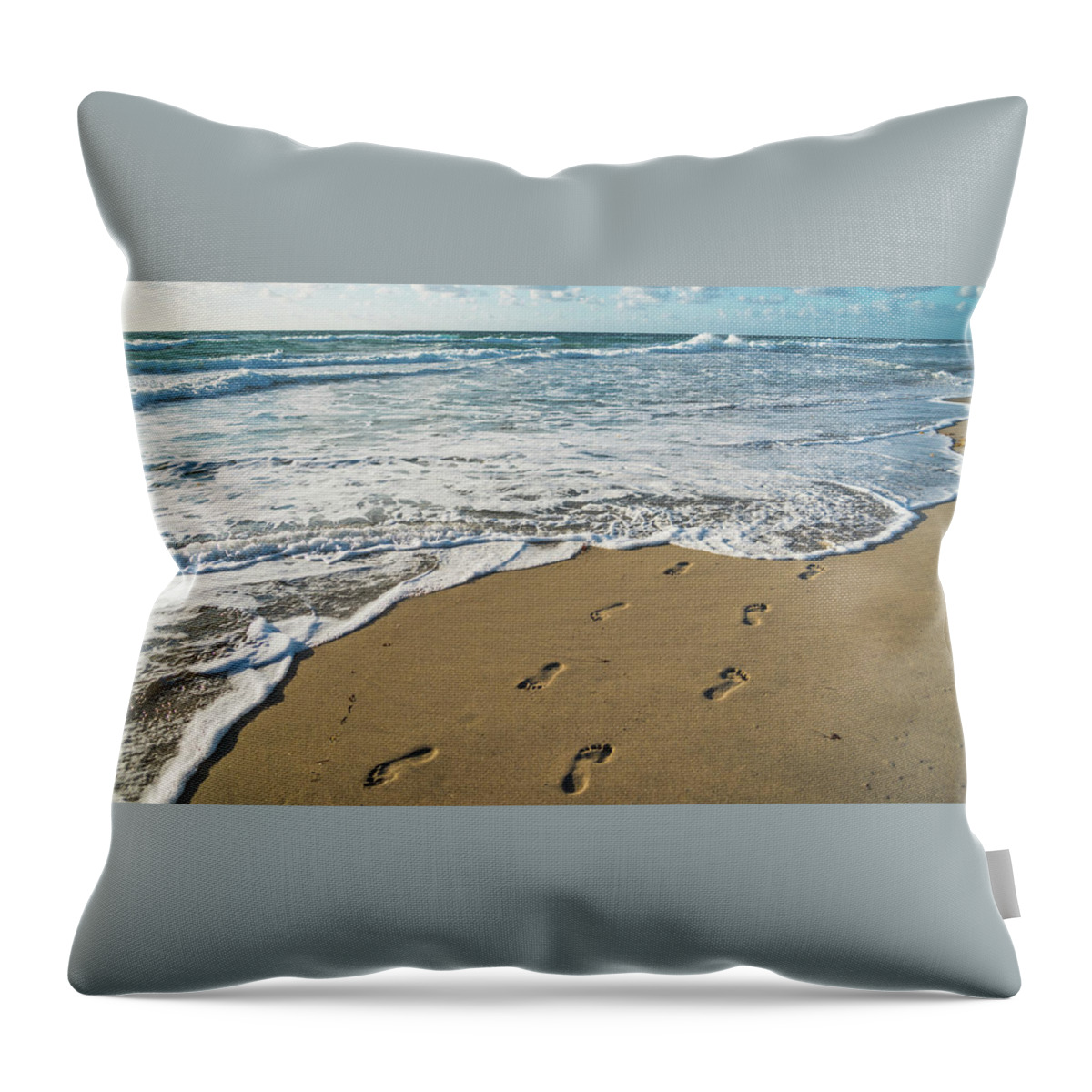 Florida Throw Pillow featuring the photograph Footprints in the Sand Delray Beach Florida by Lawrence S Richardson Jr