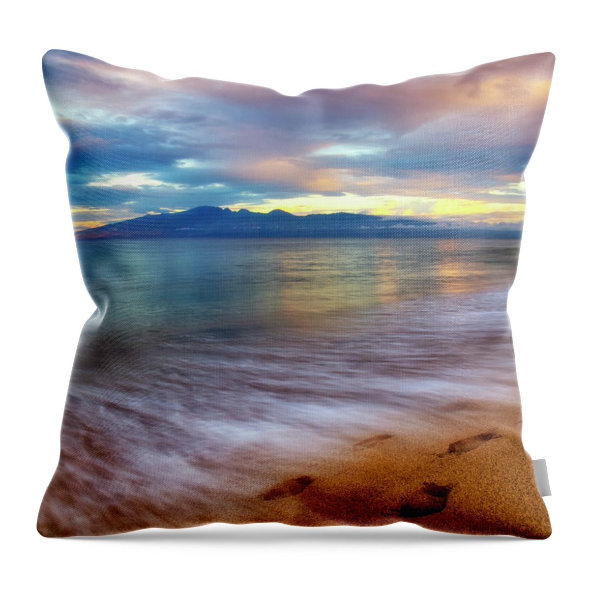 Beach Throw Pillow featuring the photograph Footprints in the Sand on Ka'anapali Beach by Christopher Johnson