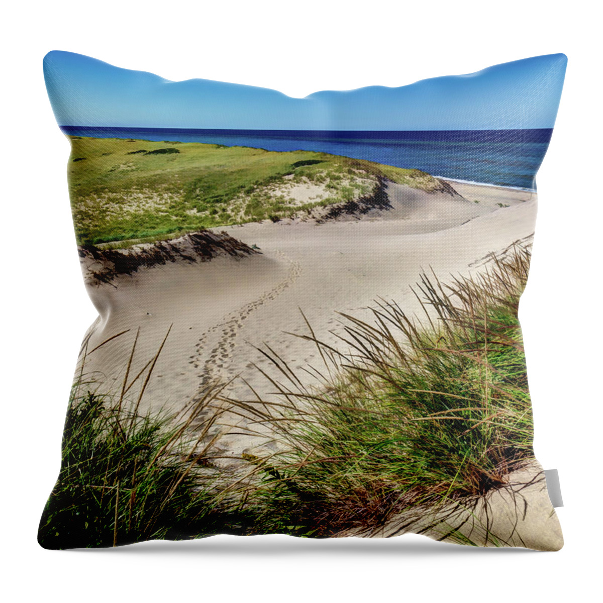 New England Throw Pillow featuring the photograph Footsteps in the Dunes by David Thompsen