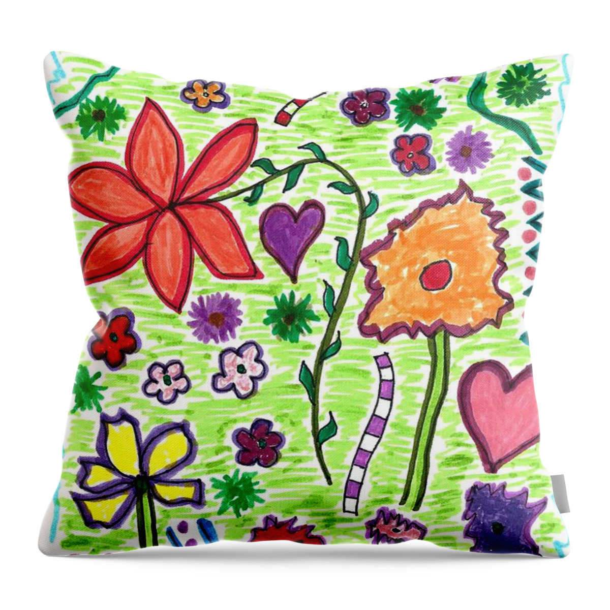 Drawing Throw Pillow featuring the drawing For the Love of Flowers by Susan Schanerman