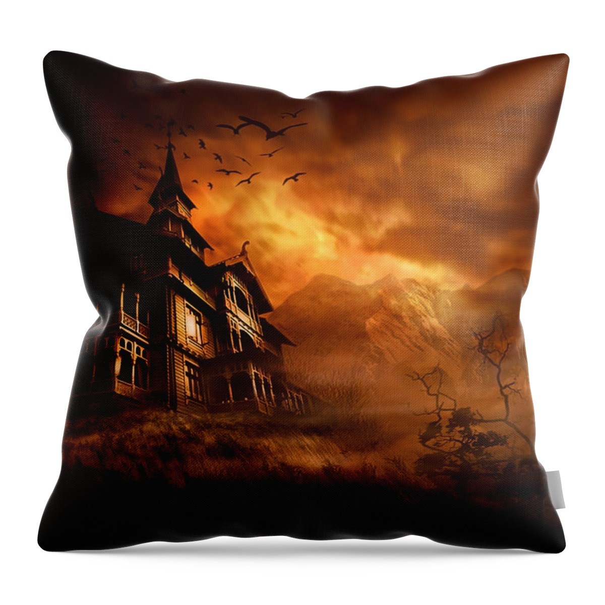 Abandoned Throw Pillow featuring the digital art Forbidden Mansion by Svetlana Sewell