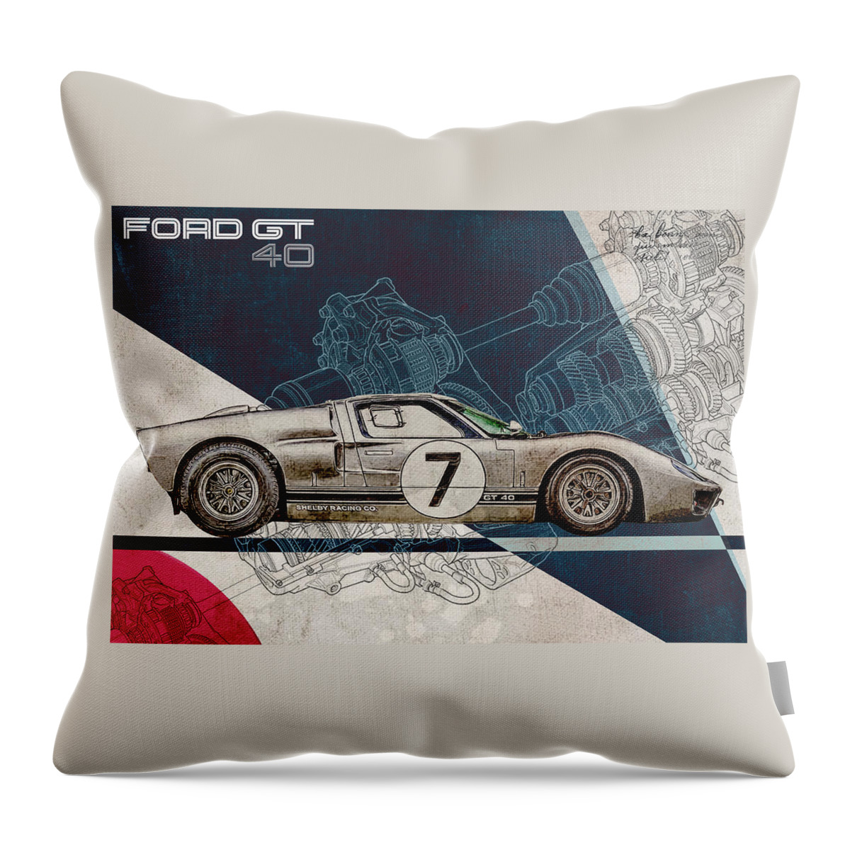 Ford Throw Pillow featuring the digital art Ford GT40 by Yurdaer Bes