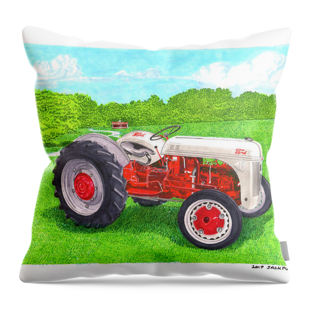 Vintage Farm Tractor Throw Pillow featuring the painting Ford Tractor 1941 by Jack Pumphrey