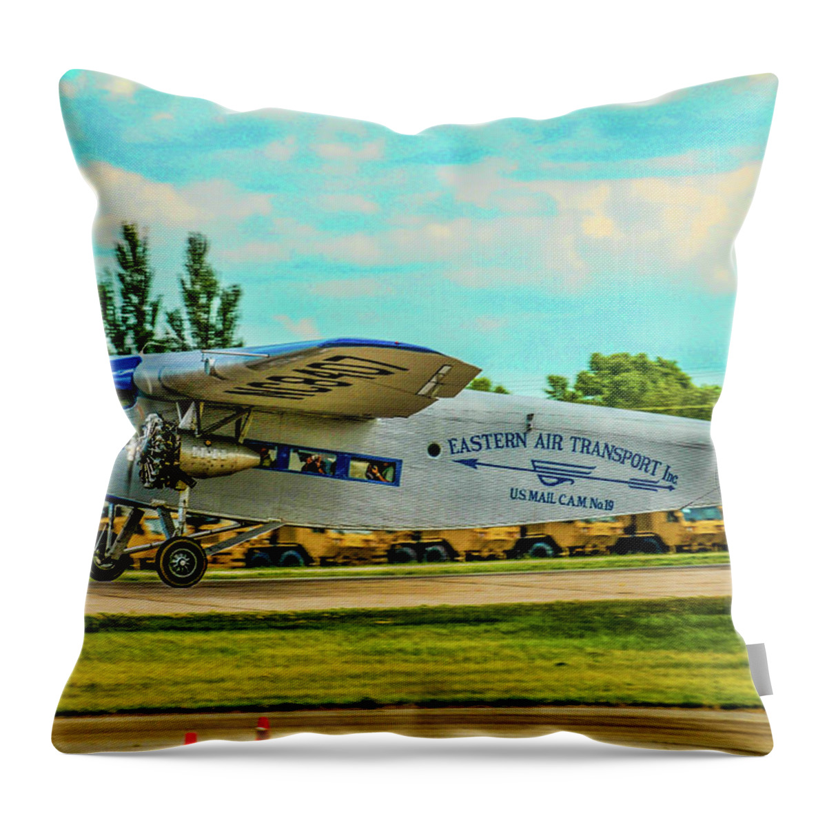 Aviation Throw Pillow featuring the photograph Ford Tri-Motor by Tommy Anderson